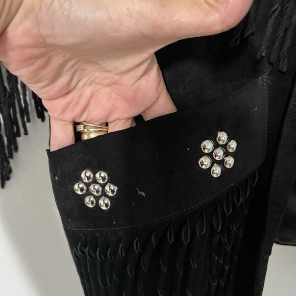 Vintage Arella Women’s Western Fringed Suede Leather Jacket XL Black Studs Rodeo - Picture 5 of 16